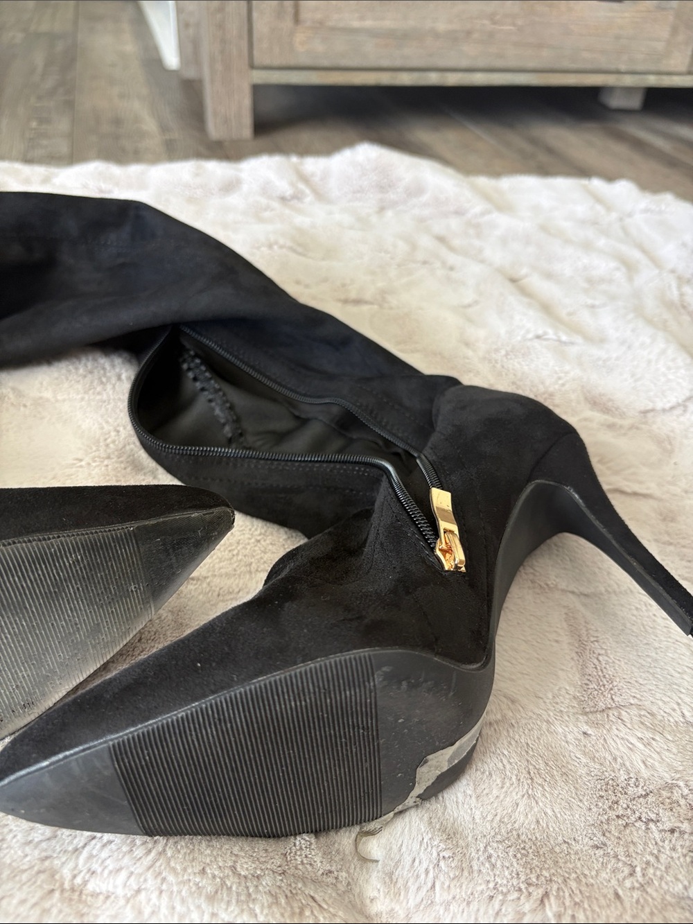 Black Over-the-Knee Suede Stiletto Boots - Picture 3 of 3